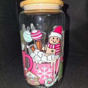 Christmas Pink Holiday Glass Tumbler